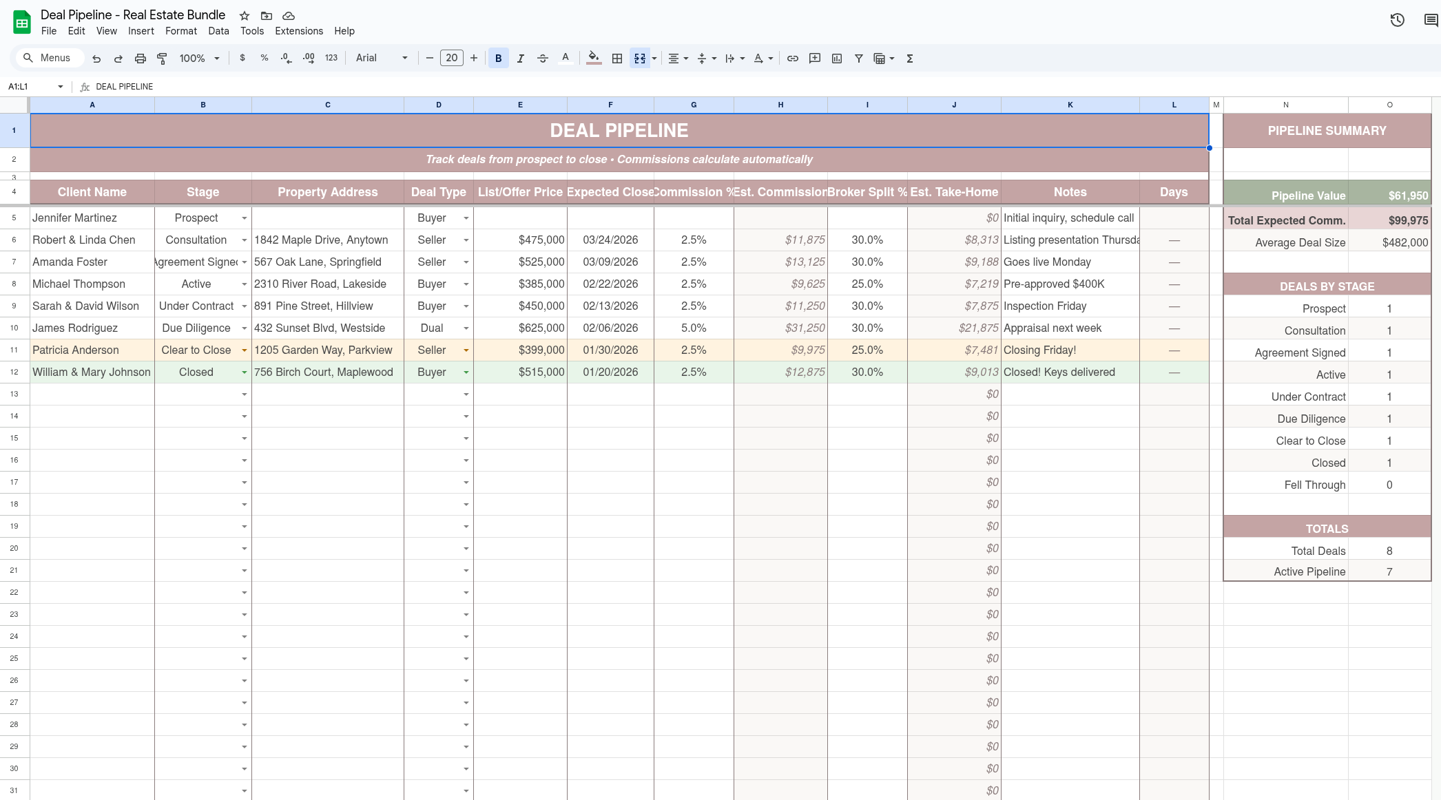Deal Pipeline template preview